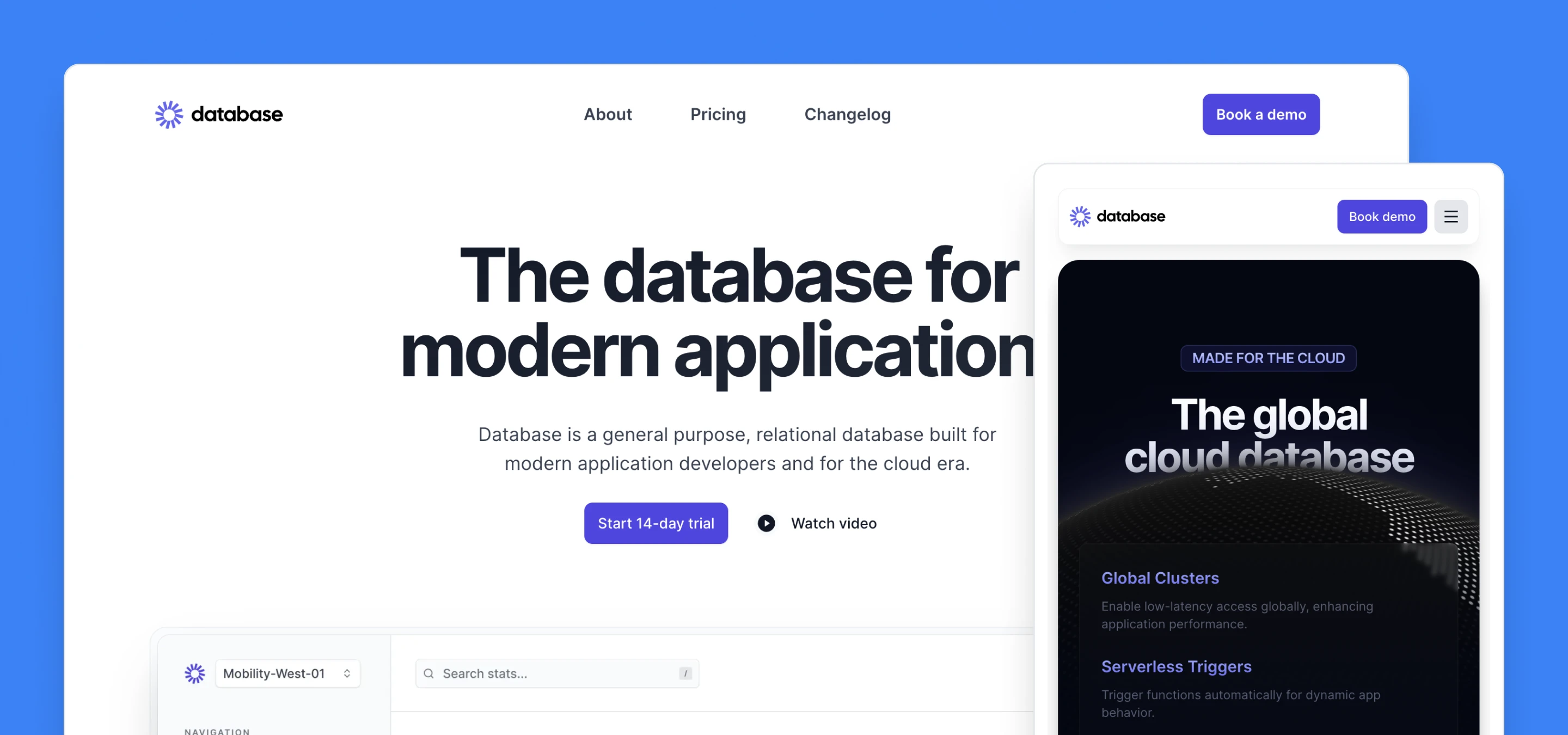Screenshot of the 'database' website homepage.